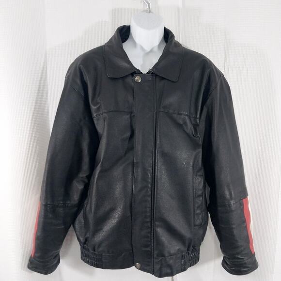 VINTAGE OSCAR PIEL! HOT BLACK GENUINE LEATHER, AMERICA BIKER/MOTO JACKET! SZ L - Picture 5 of 11